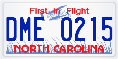 NC license plate DME0215