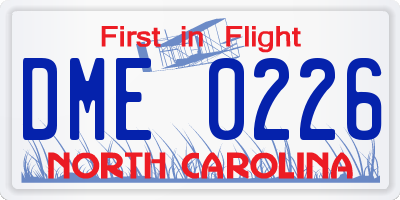 NC license plate DME0226