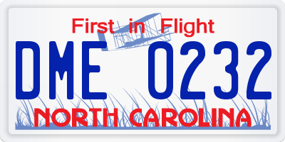 NC license plate DME0232