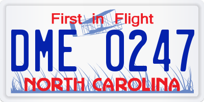 NC license plate DME0247