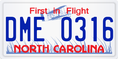 NC license plate DME0316