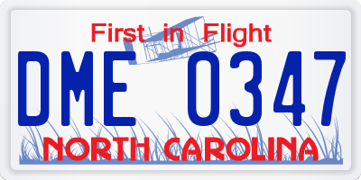 NC license plate DME0347