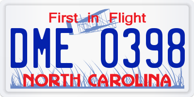NC license plate DME0398