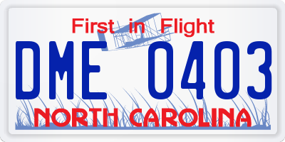 NC license plate DME0403