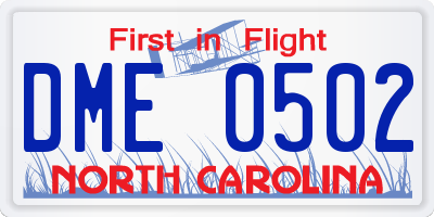 NC license plate DME0502