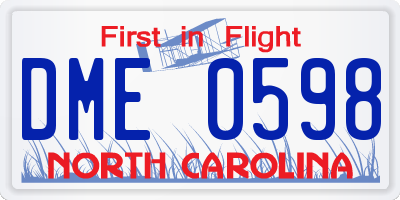 NC license plate DME0598