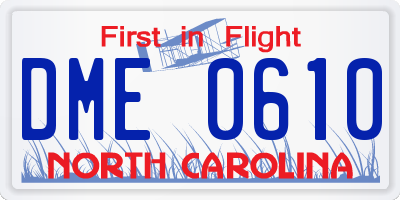 NC license plate DME0610