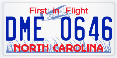 NC license plate DME0646