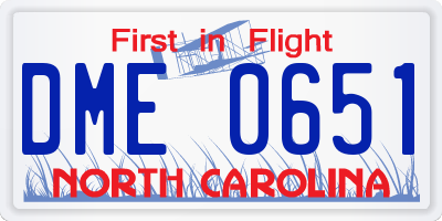 NC license plate DME0651