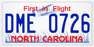 NC license plate DME0726