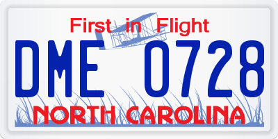 NC license plate DME0728