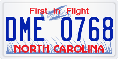 NC license plate DME0768