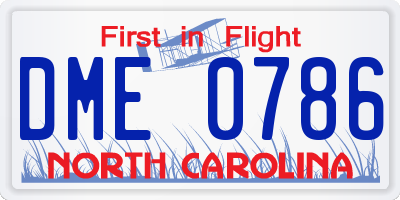 NC license plate DME0786