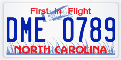 NC license plate DME0789