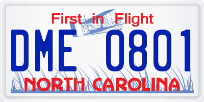 NC license plate DME0801