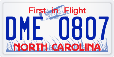 NC license plate DME0807