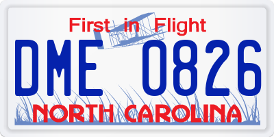 NC license plate DME0826