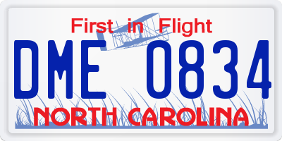 NC license plate DME0834