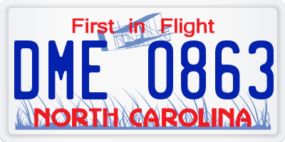 NC license plate DME0863