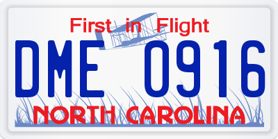 NC license plate DME0916