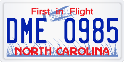 NC license plate DME0985