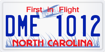 NC license plate DME1012