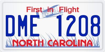 NC license plate DME1208