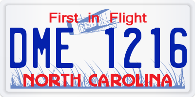 NC license plate DME1216