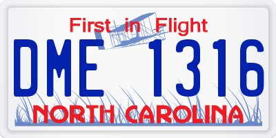 NC license plate DME1316