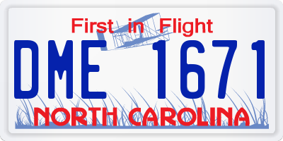 NC license plate DME1671