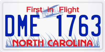 NC license plate DME1763