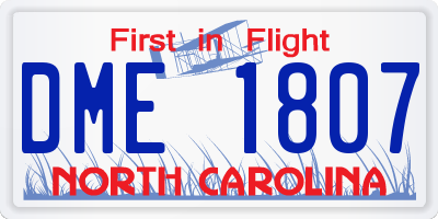 NC license plate DME1807