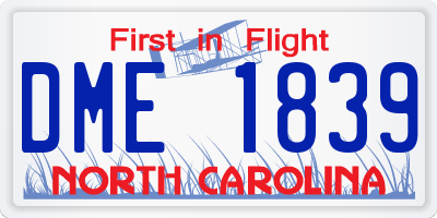 NC license plate DME1839