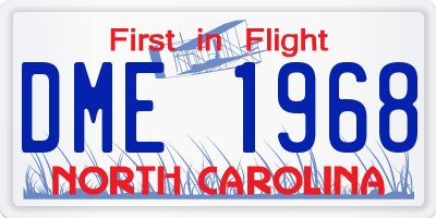 NC license plate DME1968