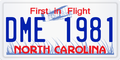 NC license plate DME1981
