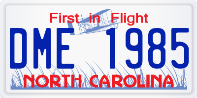 NC license plate DME1985