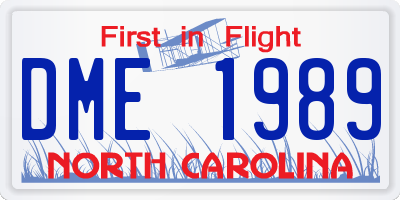 NC license plate DME1989