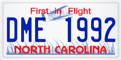 NC license plate DME1992