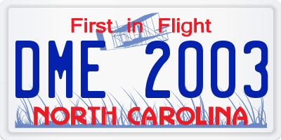 NC license plate DME2003
