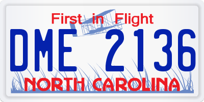 NC license plate DME2136