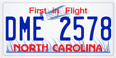 NC license plate DME2578