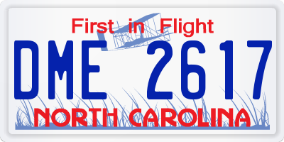 NC license plate DME2617