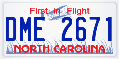 NC license plate DME2671