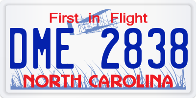 NC license plate DME2838