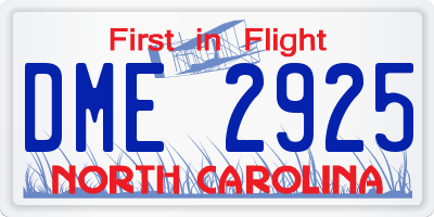 NC license plate DME2925