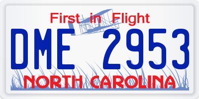 NC license plate DME2953