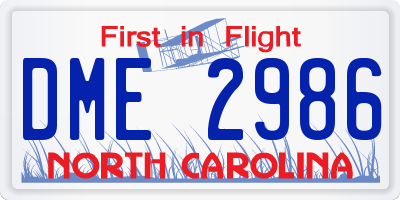 NC license plate DME2986