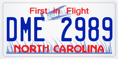 NC license plate DME2989