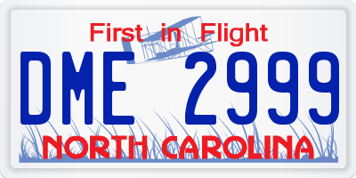 NC license plate DME2999