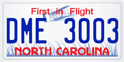 NC license plate DME3003
